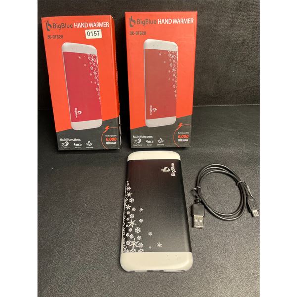 Lot of 2 BigBlue Electric Hand Warmers/Portable Powerbanks (6,000mAh) w/ Emergency Light - New