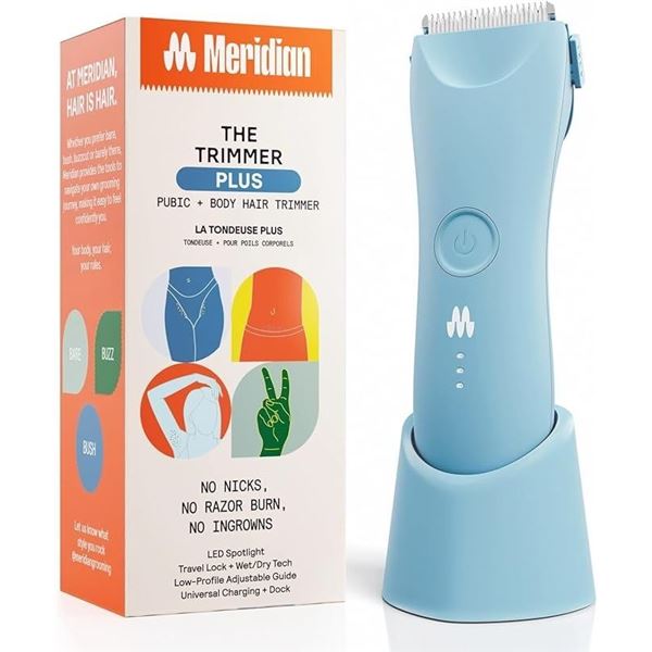 1 Meridian "The Trimmer Plus" Body Hair/Manscaping Trimmer; Adjustable Guard; Charging Dock - NEW!