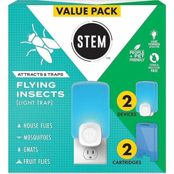 STEM 2-Pack Flying Insect Light Trap Set (Includes 2 Plug-In Devices & 2 Refills) - Brand New!