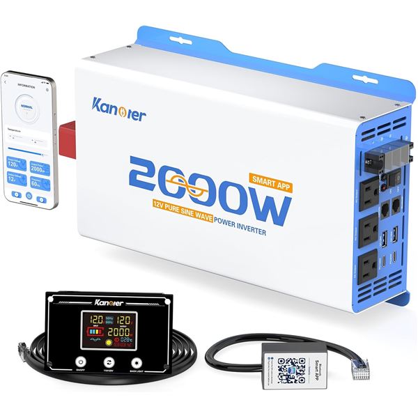 Kanorer 2000W 12V Pure Sine Wave Power Inverter with Smart App Monitoring/Control - BRAND NEW!