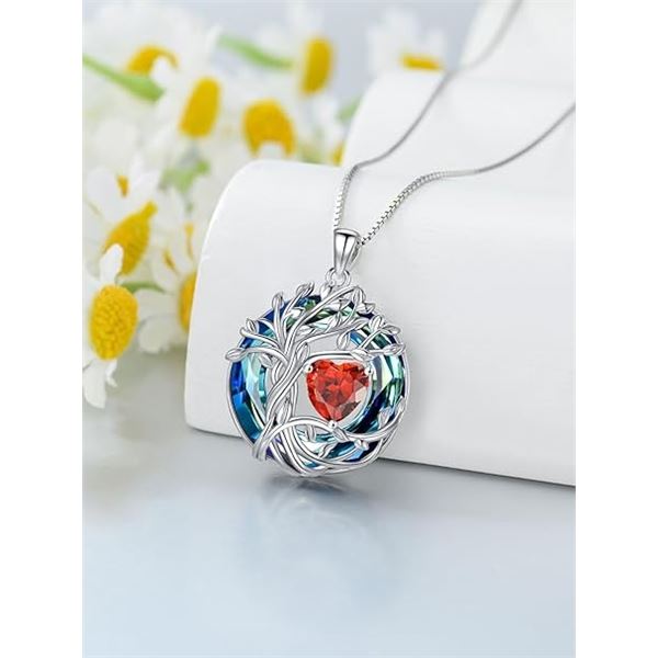1 Tree of Life Necklace; 925 Sterling Silver Necklace for Women w/ Crystal Birthstone Pendant - New