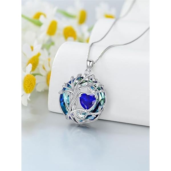 1 Tree of Life Necklace; 925 Sterling Silver Necklace for Women w/ Crystal Birthstone Pendant - New