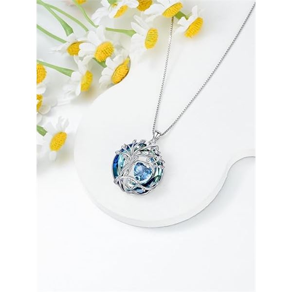 1 Tree of Life Necklace; 925 Sterling Silver Necklace for Women w/ Crystal Birthstone Pendant - New