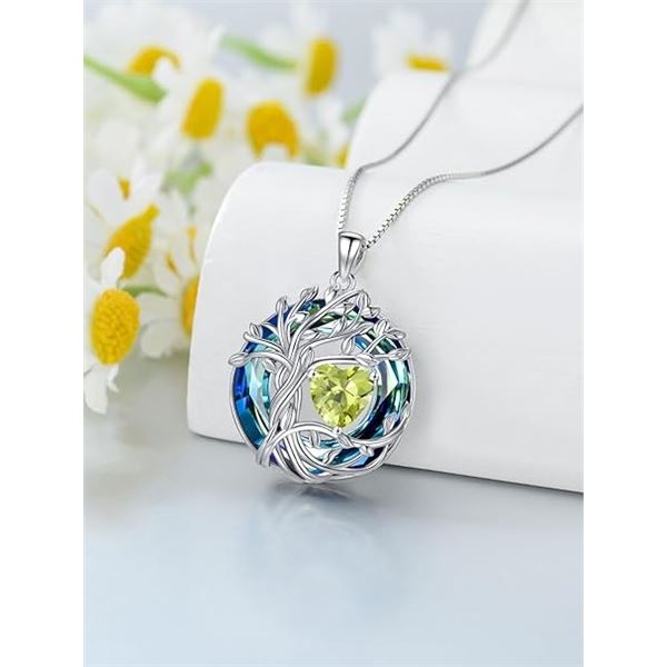 1 Tree of Life Necklace; 925 Sterling Silver Necklace for Women w/ Crystal Birthstone Pendant - New