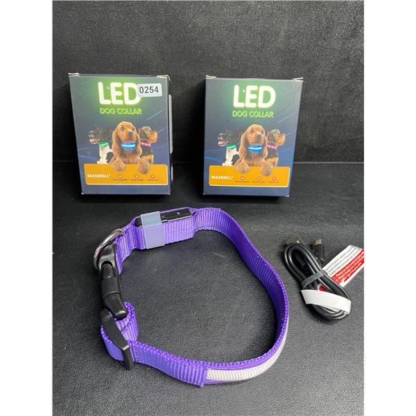 Lot of 2 Masbrill LED Light-Up Rechargeable Dog Collars - Purple - Size S - New