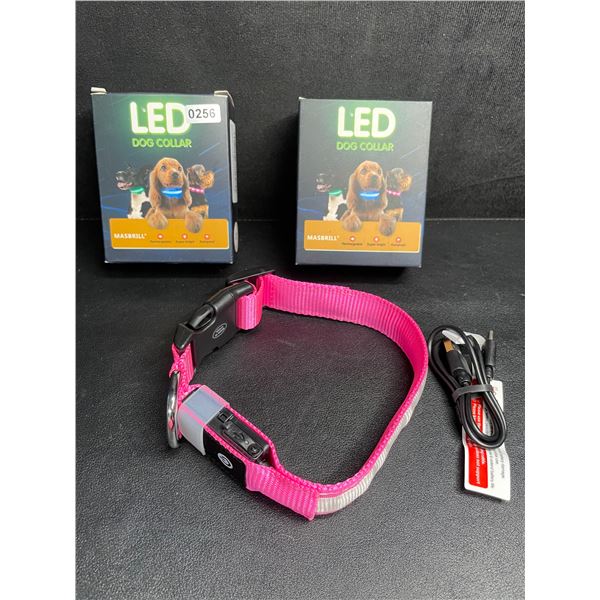Lot of 2 Masbrill LED Light-Up Rechargeable Dog Collars - Pink - Size S - New