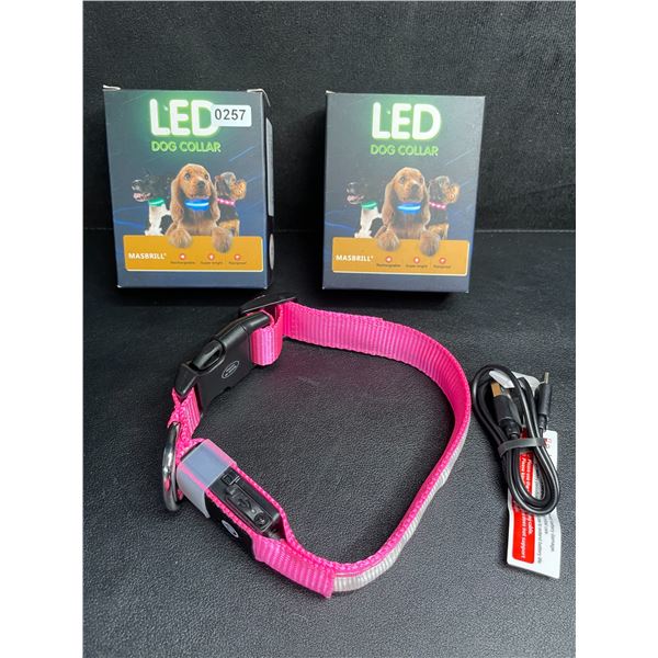 Lot of 2 Masbrill LED Light-Up Rechargeable Dog Collars - Pink - Size S - New
