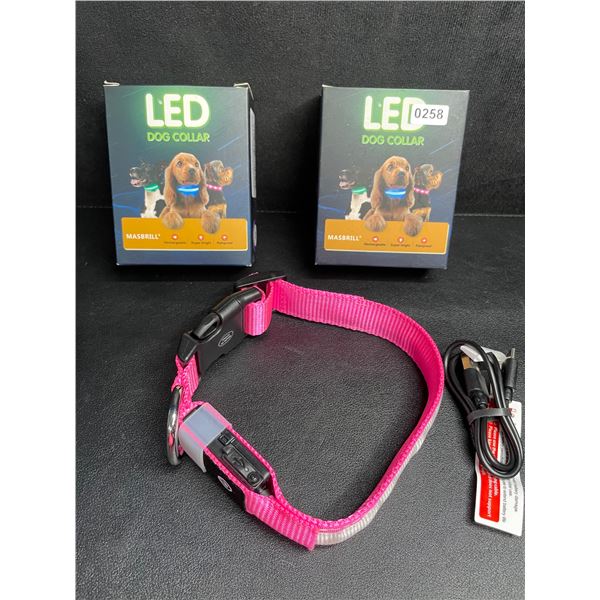 Lot of 2 Masbrill LED Light-Up Rechargeable Dog Collars - Pink/Purple - Size S - New