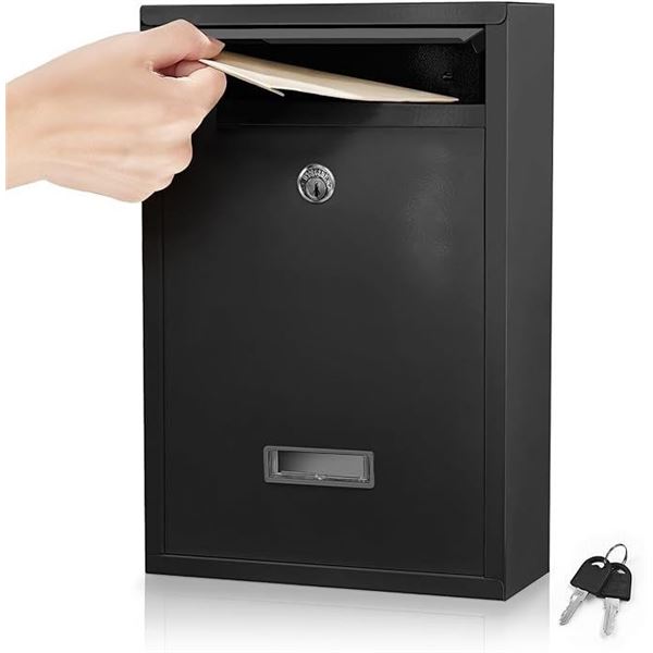 1 Metal Letterbox/Mail Letter Box with Keys - For Home/Office (Black) - Brand New