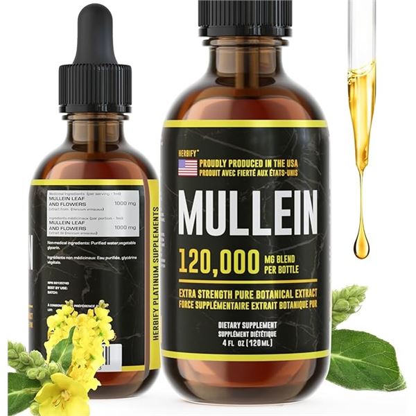 Lot of 4 Mullein Drops (4oz) Dietary Supplement for Lung Cleanse, Immune Support, & Detox - New
