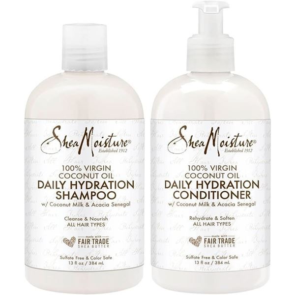 Shea Moisture 100% Virgin Coconut Oil Daily Hydration Shampoo + Conditioner Set (384ml) - New