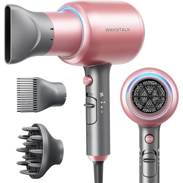 WavyTalk Rose Pink 1875W Ionic Hair Dryer with Advanced Heat Technology - New (Dmg Box)