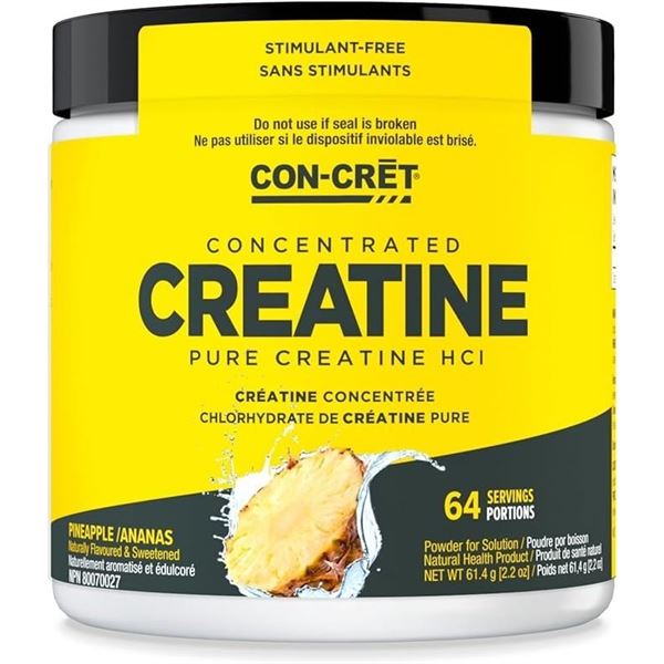 Con-Cret Concentrated Creatine HCI Powder/Workout Supplement (61.4g) Pineapple Flavor - New