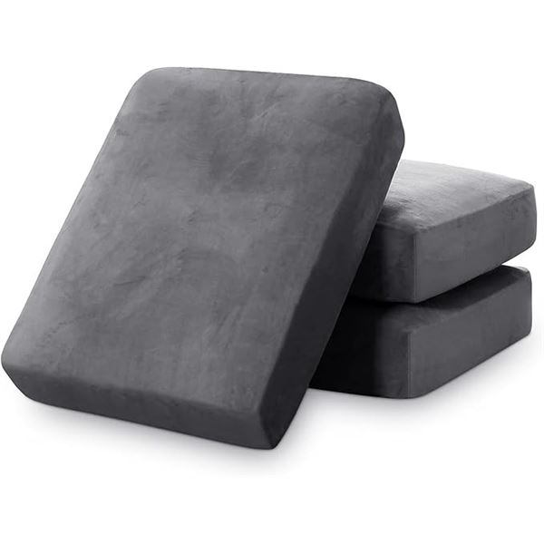 3-Pack of Stretch Velvet Couch Cushion Covers for Individual Couch Cushions - Grey - New
