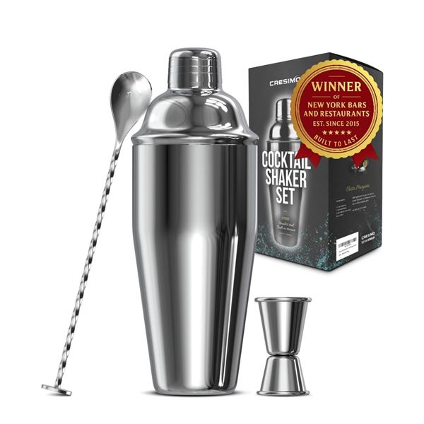 Cressimo Stainless Steel 24oz Premium Cocktail Shaker with Built in Strainer - New