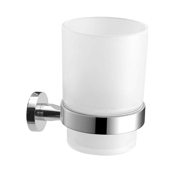 Set of 2 Glass Frosted Toiletry/Toothbrush Holders with Stainless Chromed Mounts - New