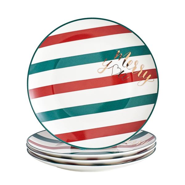 Christmas Holiday Bone China Dinner Plates - Set of 4 10inch - New