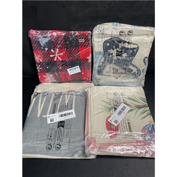 Lot of 4 Packs of Assorted Christmas Design Throw Pillow Covers for Home Decor - New