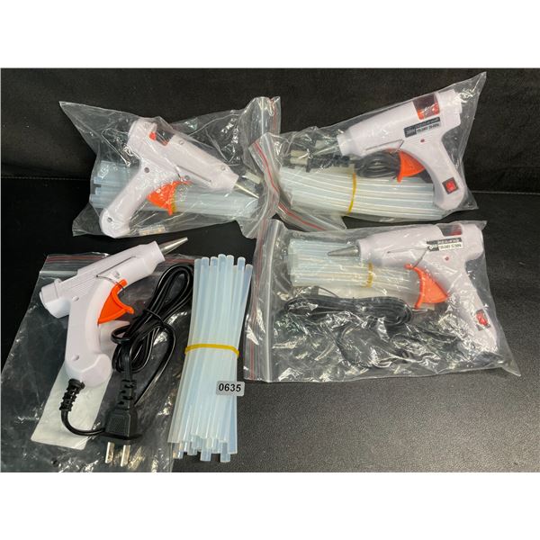 Lot of 4 Mini Hot Glue Guns (20W) with Glue Sticks - Multi-Purpose Glue Guns - New