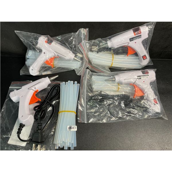 Lot of 4 Mini Hot Glue Guns (20W) with Glue Sticks - Multi-Purpose Glue Guns - New