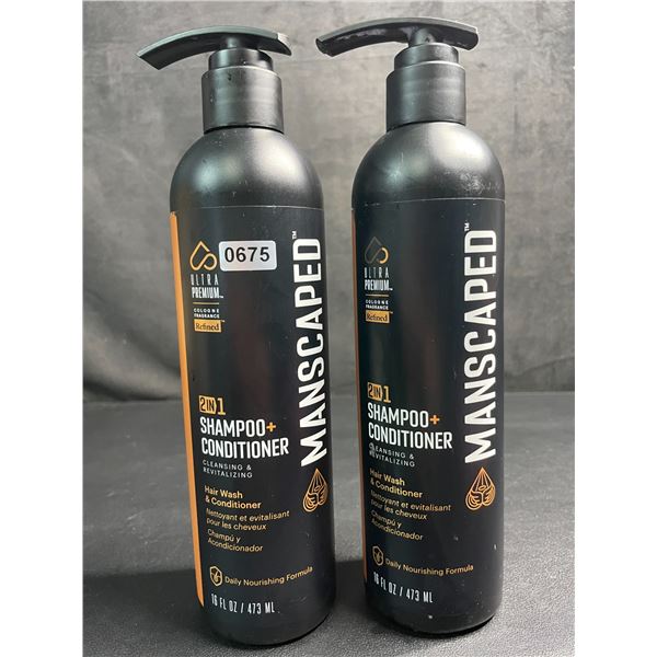 Lot of 2 MANSCAPED 2-in-1 Shampoo+Conditioner (473ml) Cleansing & Revitalizing - New