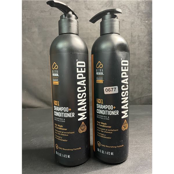 Lot of 2 MANSCAPED 2-in-1 Shampoo+Conditioner (473ml) Cleansing & Revitalizing - New