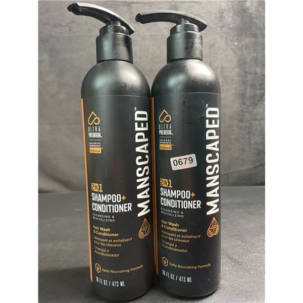 Lot of 2 MANSCAPED 2-in-1 Shampoo+Conditioner (473ml) Cleansing & Revitalizing - New