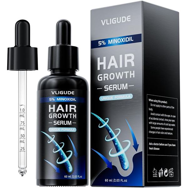 4 Boxes of Vligude 5% Minoxidil Hair Growth Serum (60ml) for Men - Hair Loss Treatment - New