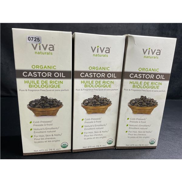3 Boxes of Viva Naturals Organic Castor Oil (473ml) For Hair, Skin, & Nails - New