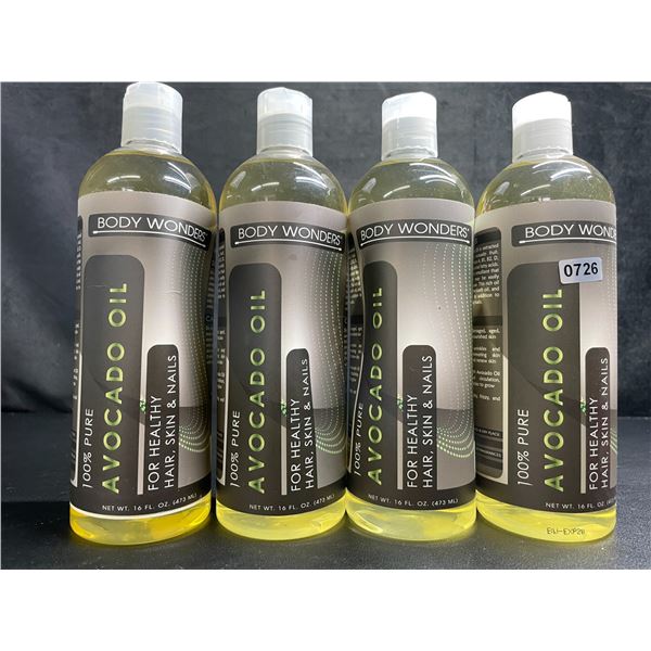 4 Bottles of Body Wonders 100% Pure Avocado Oil (473ml) For Healthy Hair, Skin, & Nails - New