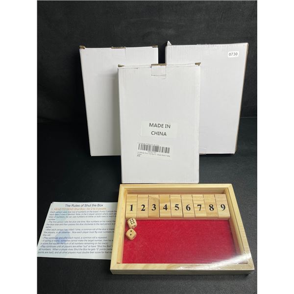 Lot of 3 "Shut The Box" Games; Wooden Dice Board Games - New