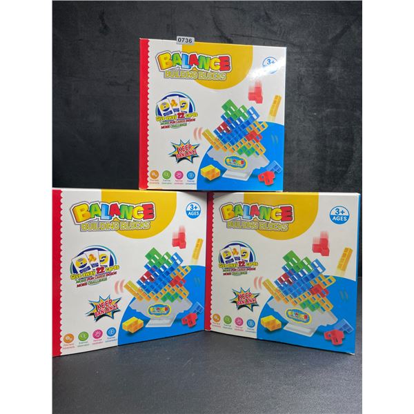 Lot of 3 Balance Building Blocks/Tetra Tower Toy Play Sets - 48pcs Each - Brand New