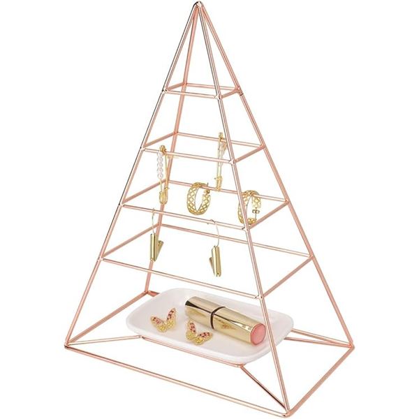 Morigem 4-Tier Pyramid Jewelry Organizer/Jewelry Tower with White Tray - Rose Gold - New
