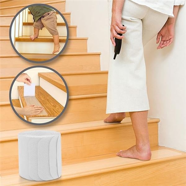 2 Boxes (8 Strips Total) SKID GUARD Clear Indoor Stair Treads (4" x 24") Anti-Slip Stair Tread - New