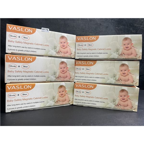 6 Boxes of Vaslon Baby Safety Magnetic Cabinet Locks; 12 Locks + 2 Keys Per Box - New