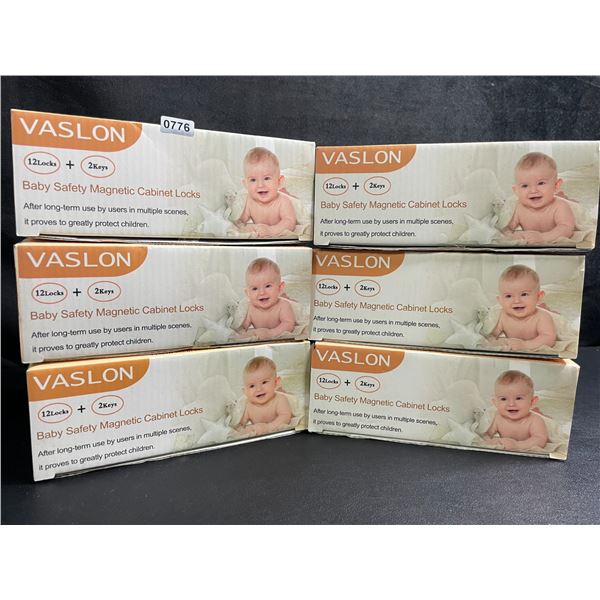 6 Boxes of Vaslon Baby Safety Magnetic Cabinet Locks; 12 Locks + 2 Keys Per Box - New