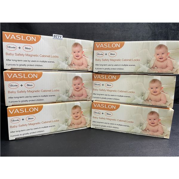 6 Boxes of Vaslon Baby Safety Magnetic Cabinet Locks; 12 Locks + 2 Keys Per Box - New