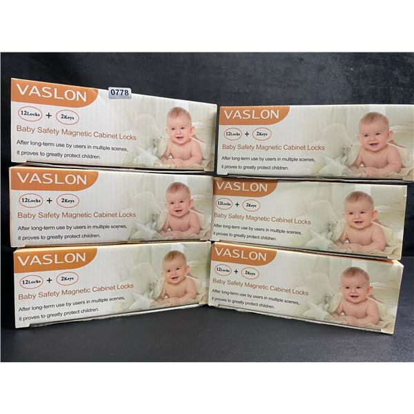 6 Boxes of Vaslon Baby Safety Magnetic Cabinet Locks; 12 Locks + 2 Keys Per Box - New