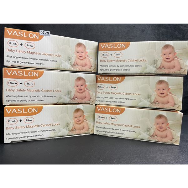 6 Boxes of Vaslon Baby Safety Magnetic Cabinet Locks; 12 Locks + 2 Keys Per Box - New