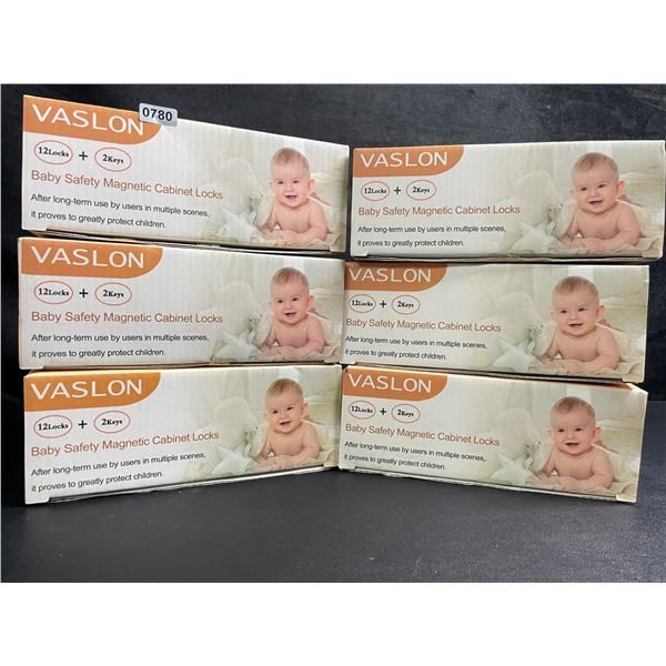 6 Boxes of Vaslon Baby Safety Magnetic Cabinet Locks; 12 Locks + 2 Keys Per Box - New