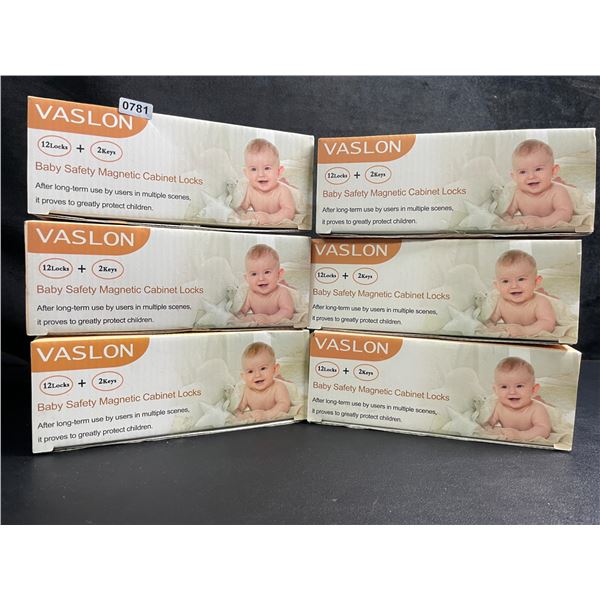6 Boxes of Vaslon Baby Safety Magnetic Cabinet Locks; 12 Locks + 2 Keys Per Box - New