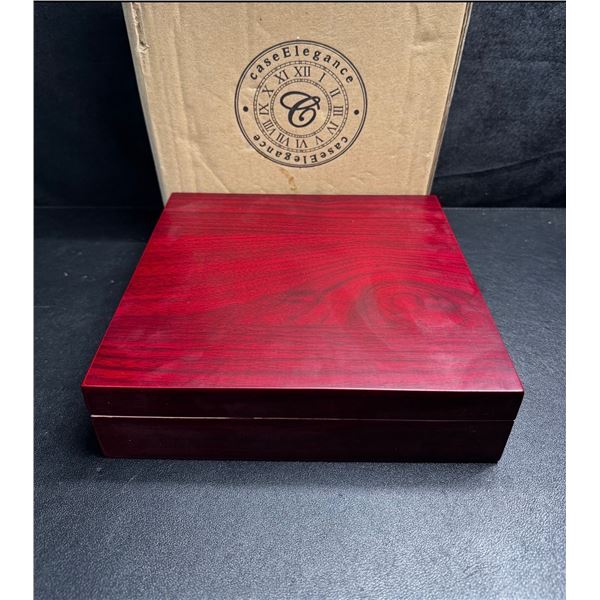 1 Cherry Finish Spanish Cedar Humidor Box with Magnetic Seal & Humidifier Gel - New