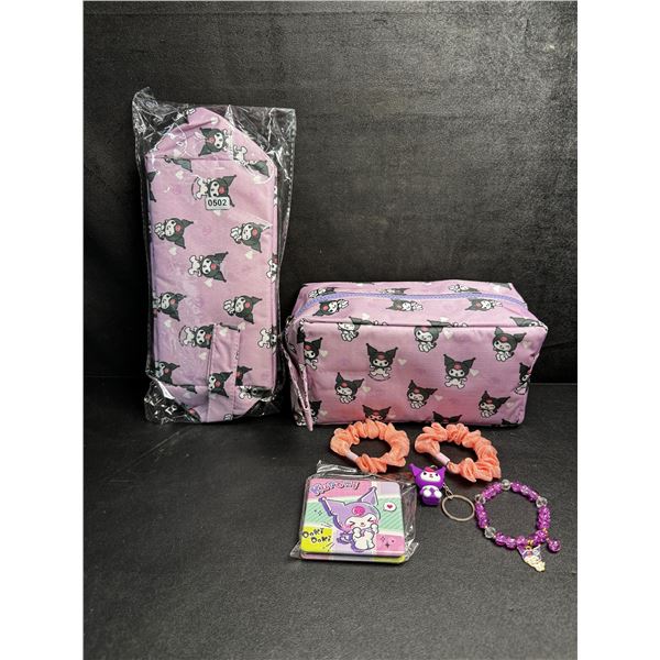 Lot of 2 Kuromi 6PC Kawaii Cosmetic Bag Set with Accessories - New