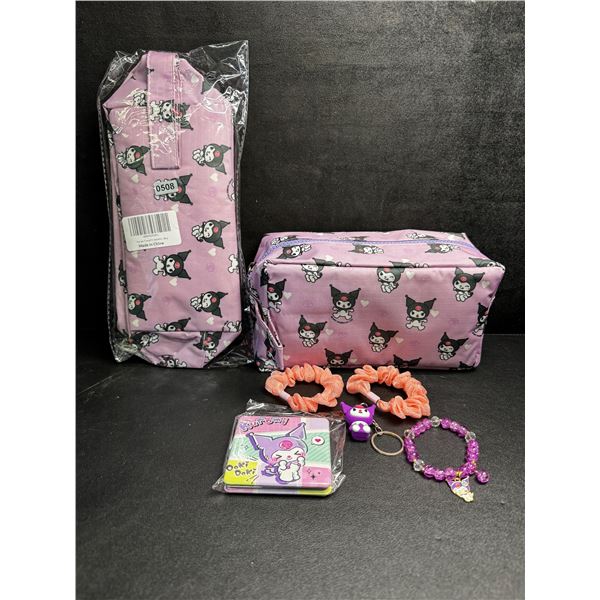 Lot of 2 Kuromi 6PC Kawaii Cosmetic Bag Set with Accessories - New
