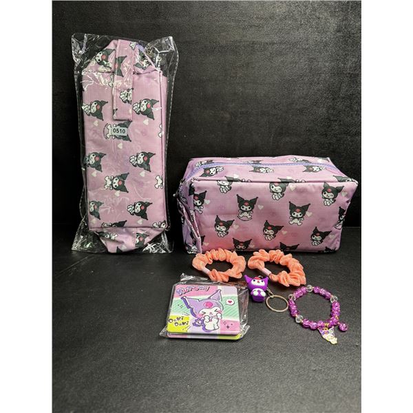 Lot of 2 Kuromi 6PC Kawaii Cosmetic Bag Set with Accessories - New