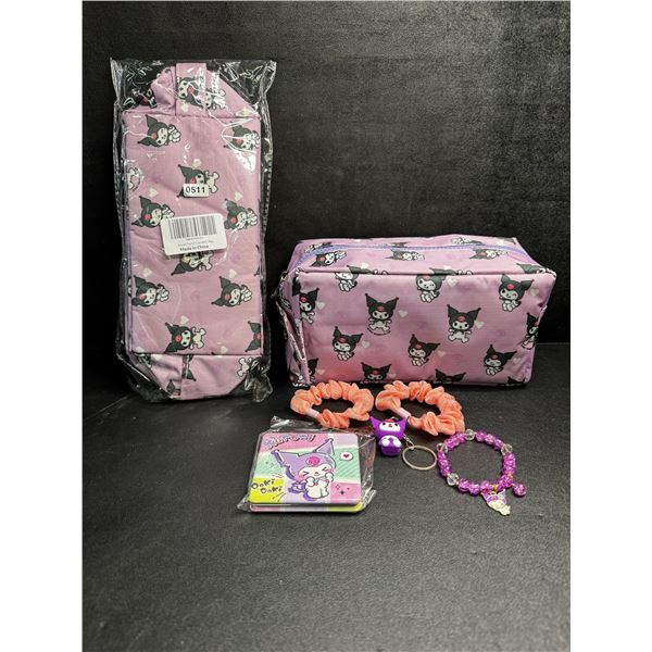 Lot of 2 Kuromi 6PC Kawaii Cosmetic Bag Set with Accessories - New