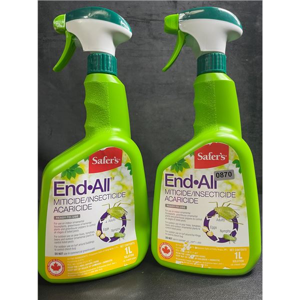 2 Bottles of Safer's End All Miticide/Insecticide (1L) Ready-To-Use Sprays - New