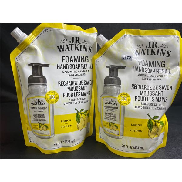Lot of 2 J.R. Watkins Foaming Hand Soap Refill Pouches (828ml) Lemon Scent - New