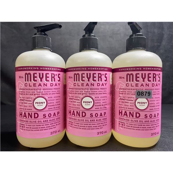 Lot of 3 Mrs.Meyer's Clean Day Hand Soaps (370ml) Peony Scent - New