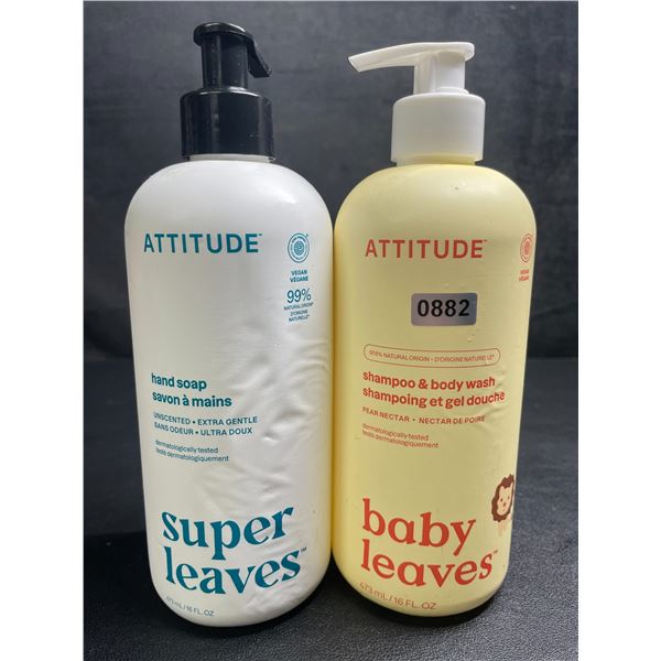 Lot of 2 ATTITUDE Products; 1x Hand Soap & 1x Baby Leaves Shampoo/Body Wash (473ml) - New